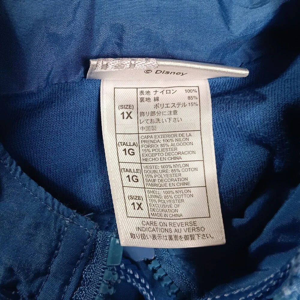 Disney Jacket Mens 1X Blue Embroidery Zip Up Waterproof Hooded Vintage